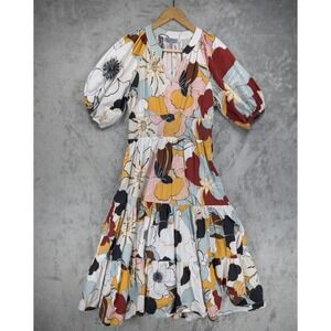 Anthropologie Conditions Apply Boho Floral Midi Dress Women's 4 Smocked Waist